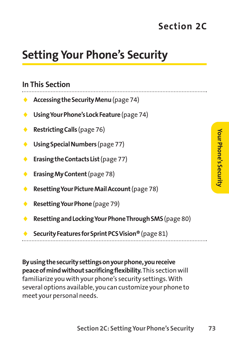 2c. setting your phone’s security, Setting your phone’s security | Sprint Nextel PCSVISIONPHONE SCP-3100 User Manual | Page 89 / 270