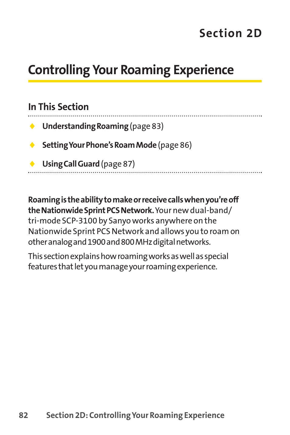 2d. controlling your roaming experience, Controlling your roaming experience | Sprint Nextel PCSVISIONPHONE SCP-3100 User Manual | Page 98 / 270