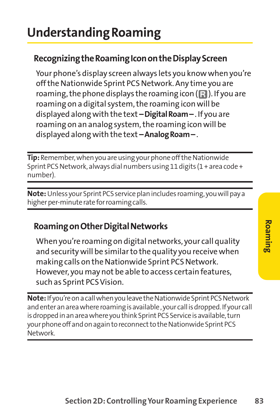 Understanding roaming | Sprint Nextel PCSVISIONPHONE SCP-3100 User Manual | Page 99 / 270