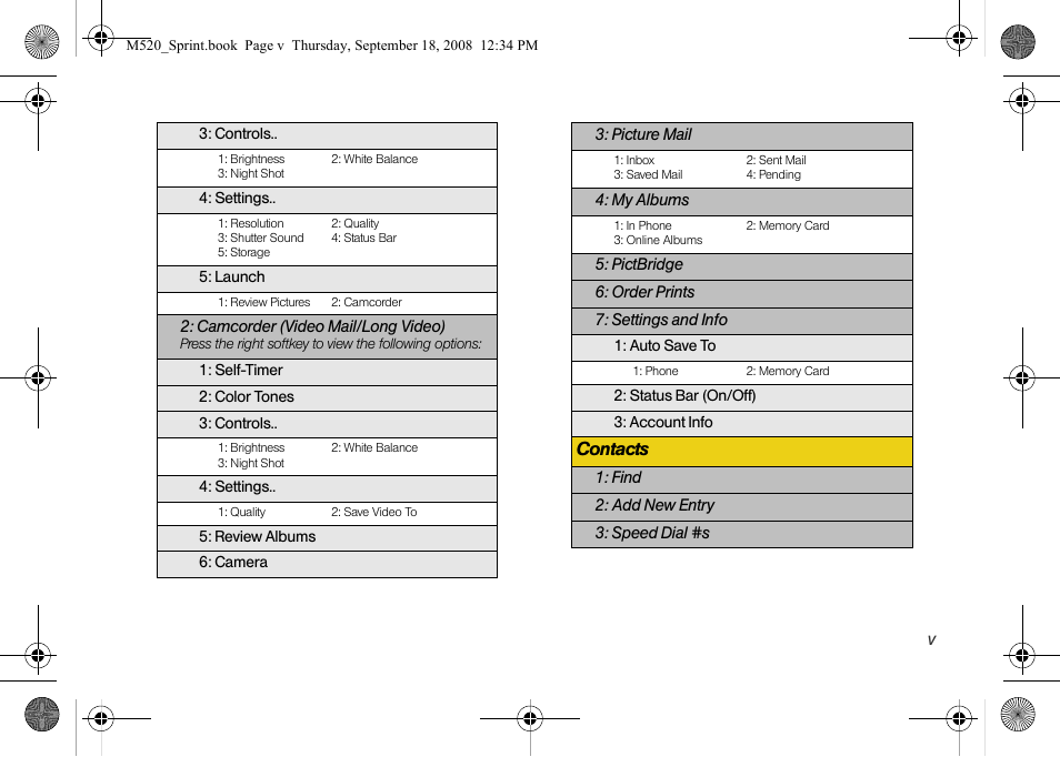 Contacts | Sprint Nextel M520 User Manual | Page 11 / 199