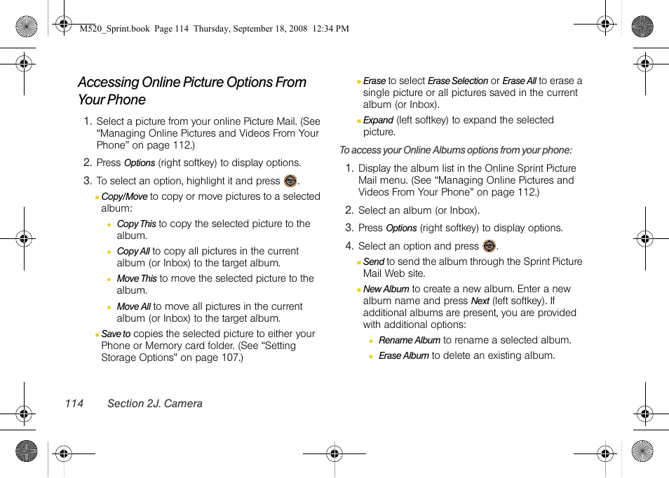 Accessing online picture options from your phone | Sprint Nextel M520 User Manual | Page 130 / 199