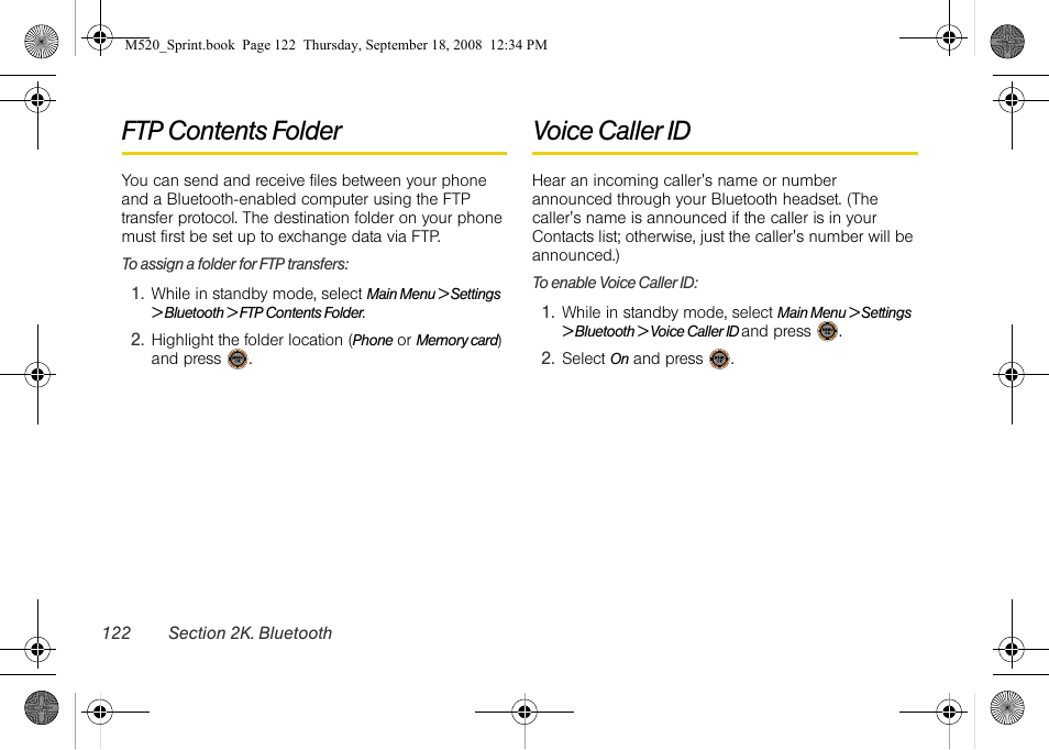 Ftp contents folder, Voice caller id | Sprint Nextel M520 User Manual | Page 138 / 199