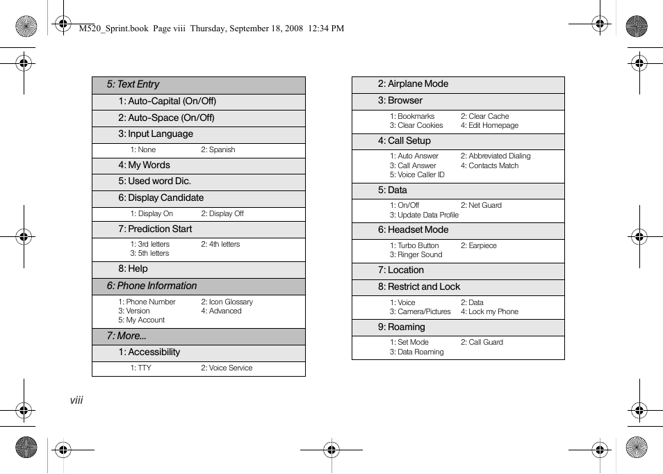 Viii | Sprint Nextel M520 User Manual | Page 14 / 199