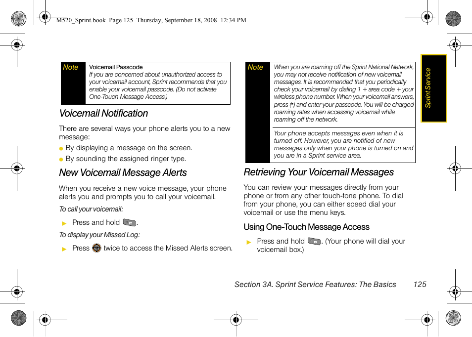 Voicemail notification, New voicemail message alerts, Retrieving your voicemail messages | Sprint Nextel M520 User Manual | Page 141 / 199