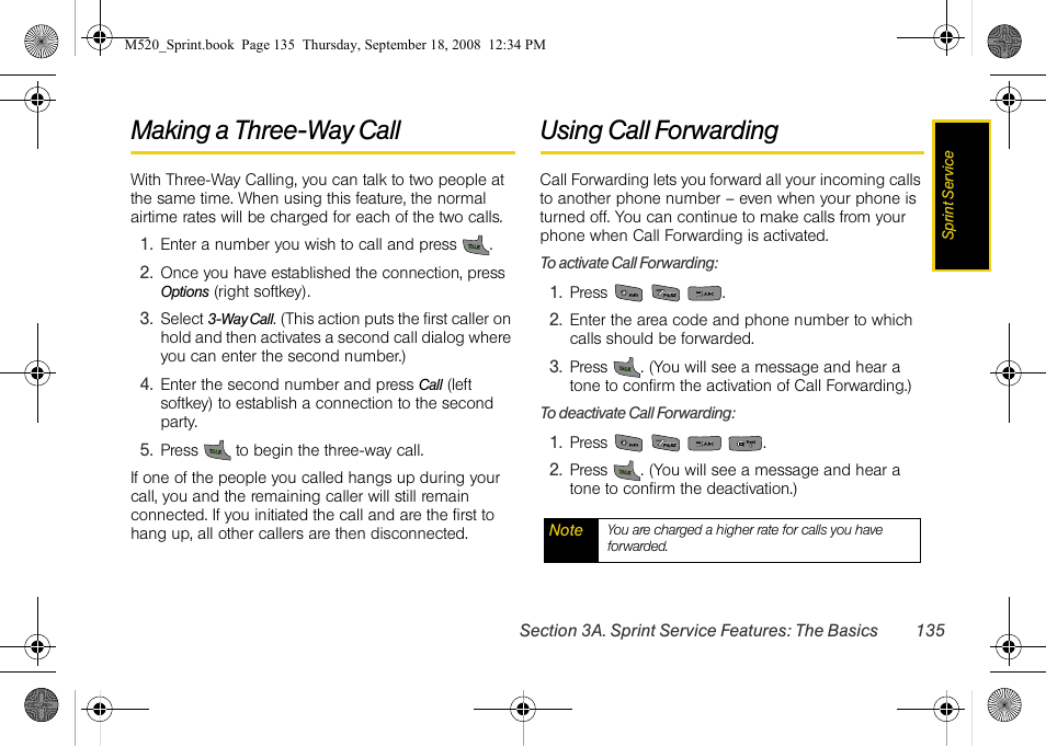 Making a three-way call, Using call forwarding | Sprint Nextel M520 User Manual | Page 151 / 199