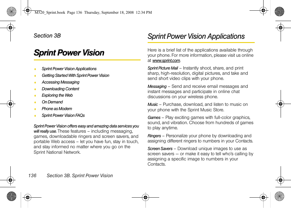 Sprint power vision, Sprint power vision applications, 3b. sprint power vision | Sprint Nextel M520 User Manual | Page 152 / 199