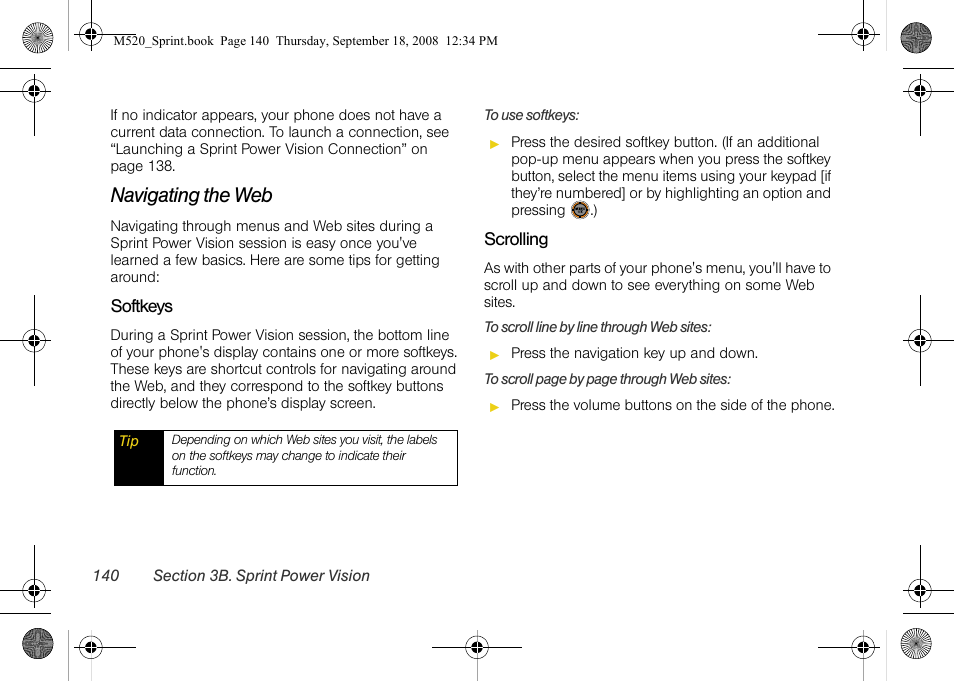 Navigating the web | Sprint Nextel M520 User Manual | Page 156 / 199