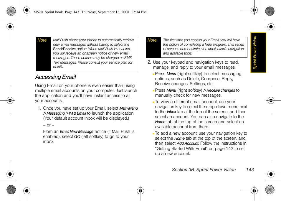 Accessing email | Sprint Nextel M520 User Manual | Page 159 / 199