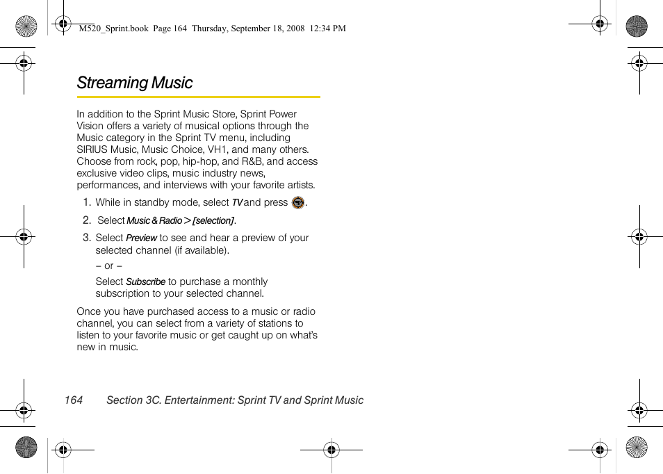 Streaming music | Sprint Nextel M520 User Manual | Page 180 / 199