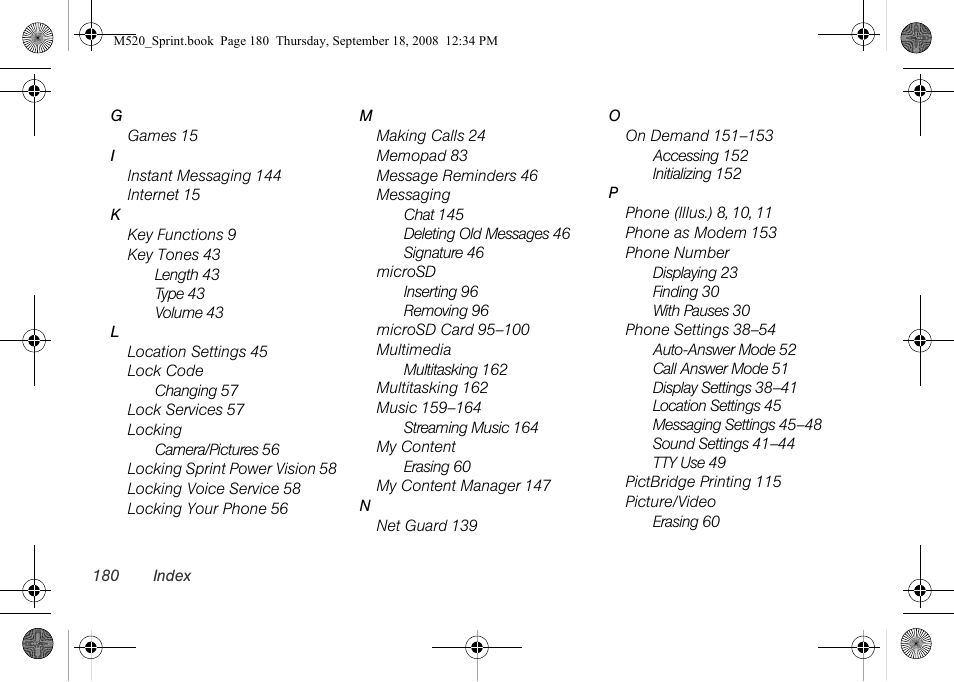 Sprint Nextel M520 User Manual | Page 196 / 199