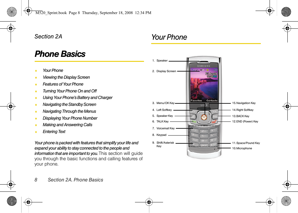 Phone basics, Your phone, 2a. phone basics | Sprint Nextel M520 User Manual | Page 24 / 199