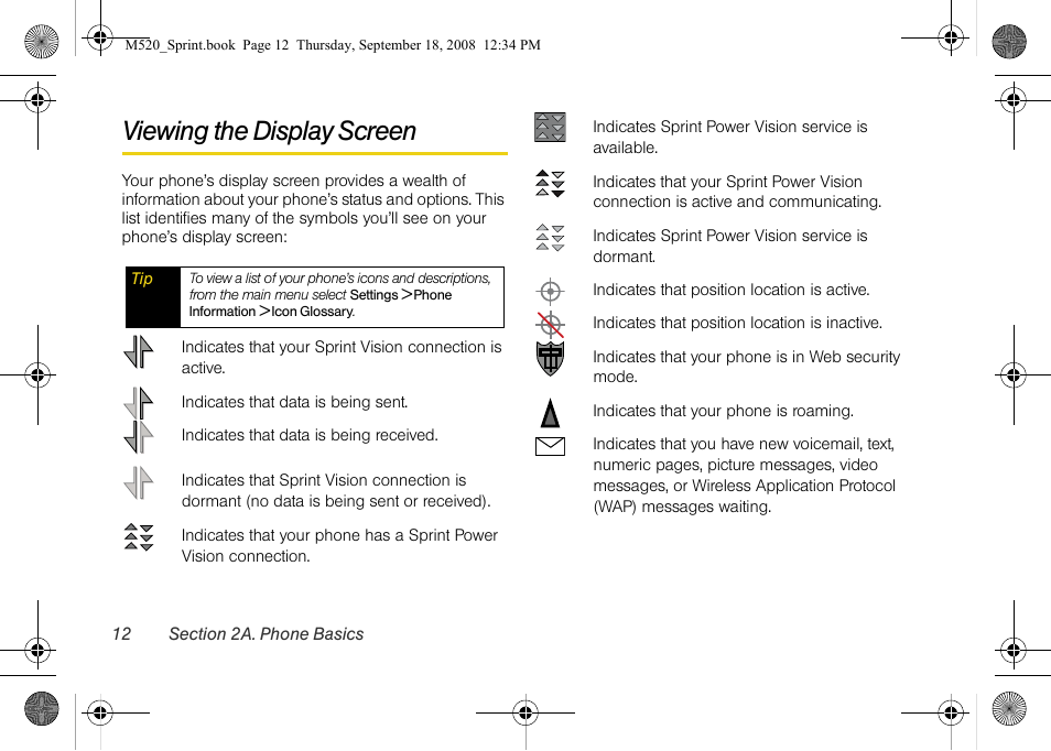 Viewing the display screen | Sprint Nextel M520 User Manual | Page 28 / 199