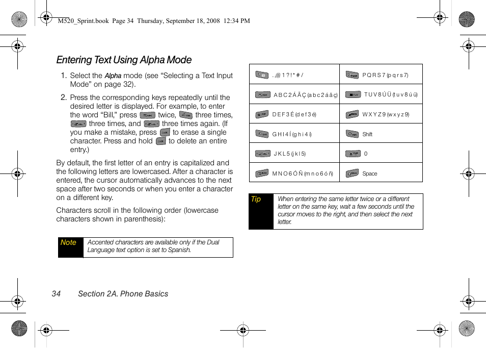 Entering text using alpha mode, Select the, Alpha | Sprint Nextel M520 User Manual | Page 50 / 199