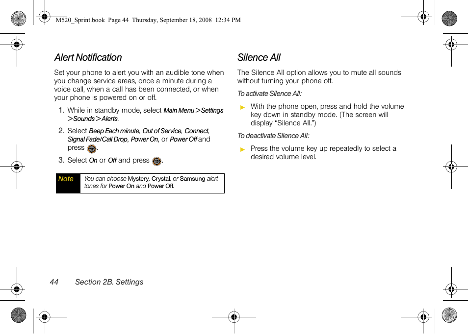 Alert notification, Silence all | Sprint Nextel M520 User Manual | Page 60 / 199