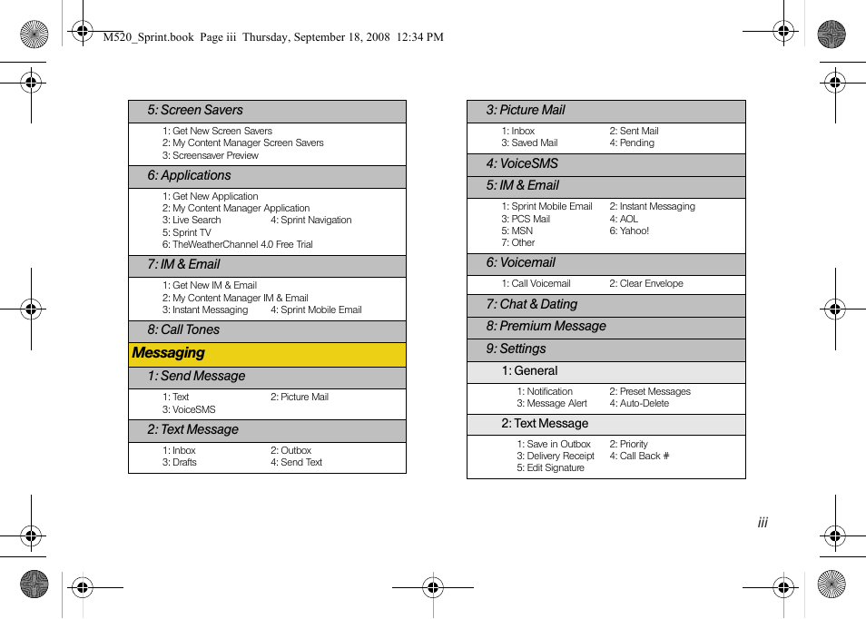 Messaging | Sprint Nextel M520 User Manual | Page 9 / 199