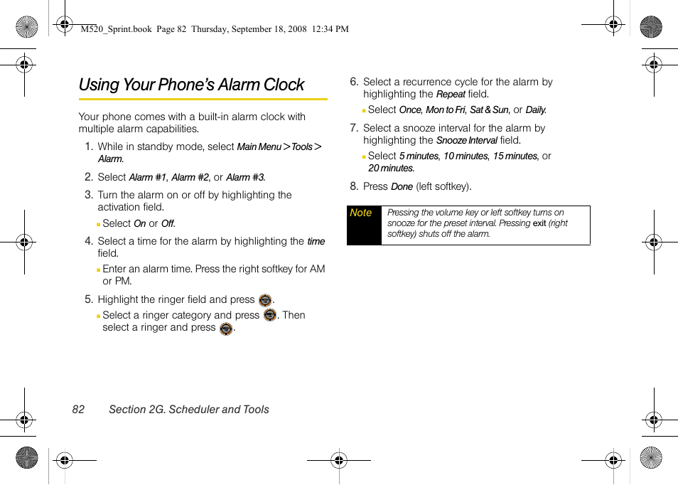 Using your phone’s alarm clock | Sprint Nextel M520 User Manual | Page 98 / 199