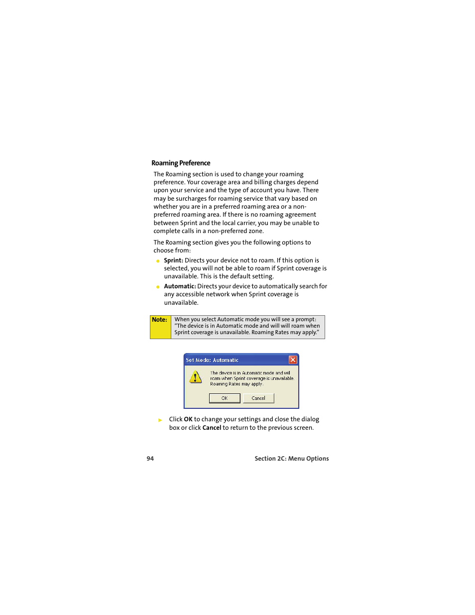 Roaming preference | Sprint Nextel U727 User Manual | Page 102 / 183