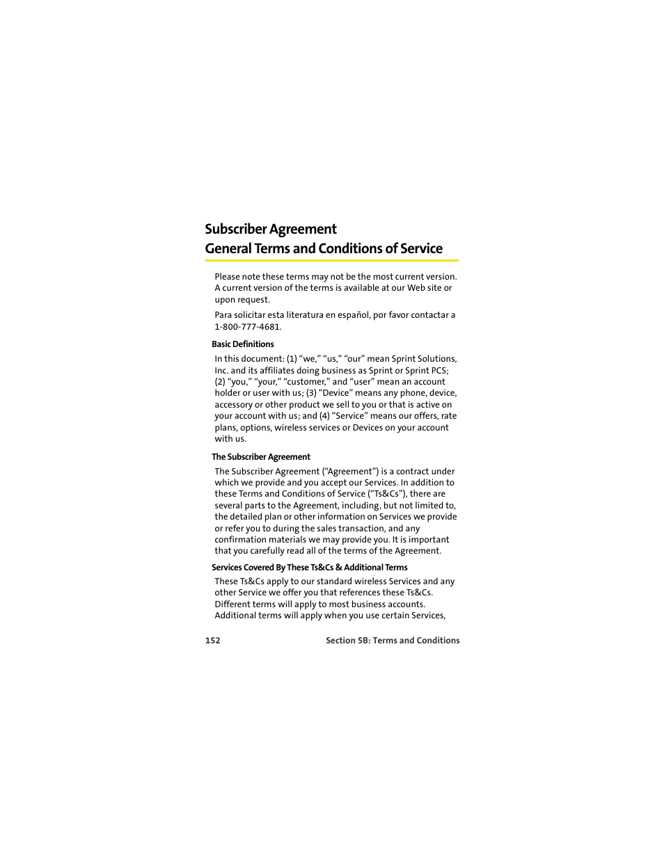 Basic definitions, The subscriber agreement, Services covered by these ts&cs & additional terms | Sprint Nextel U727 User Manual | Page 160 / 183