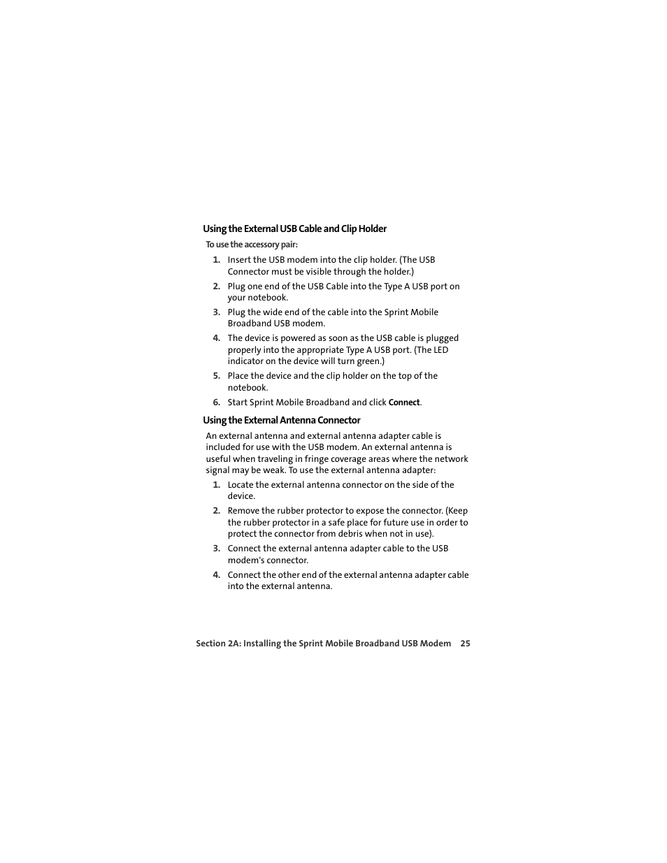 Using the external usb cable and clip holder, Using the external antenna connector | Sprint Nextel U727 User Manual | Page 33 / 183