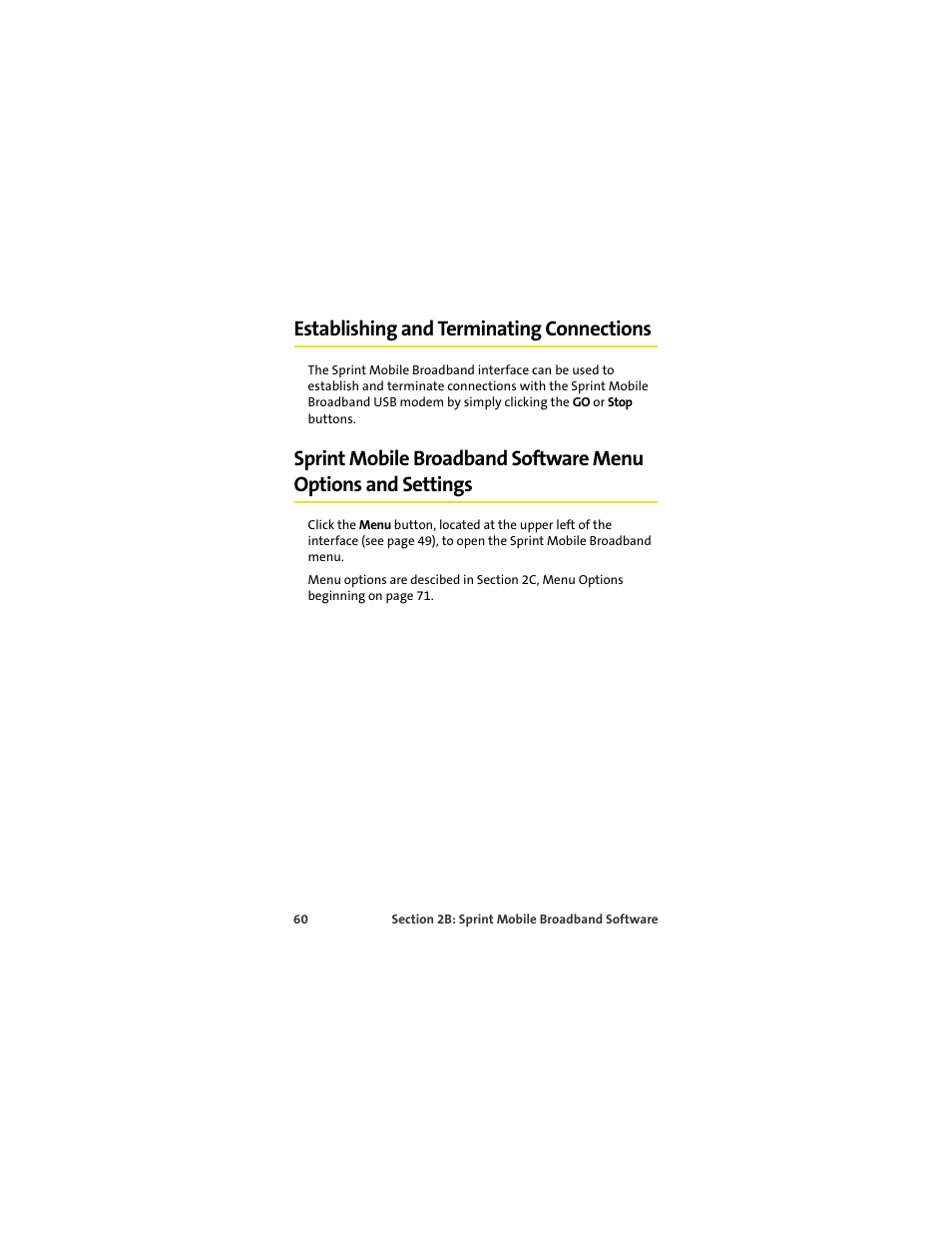 Establishing and terminating connections | Sprint Nextel U727 User Manual | Page 68 / 183