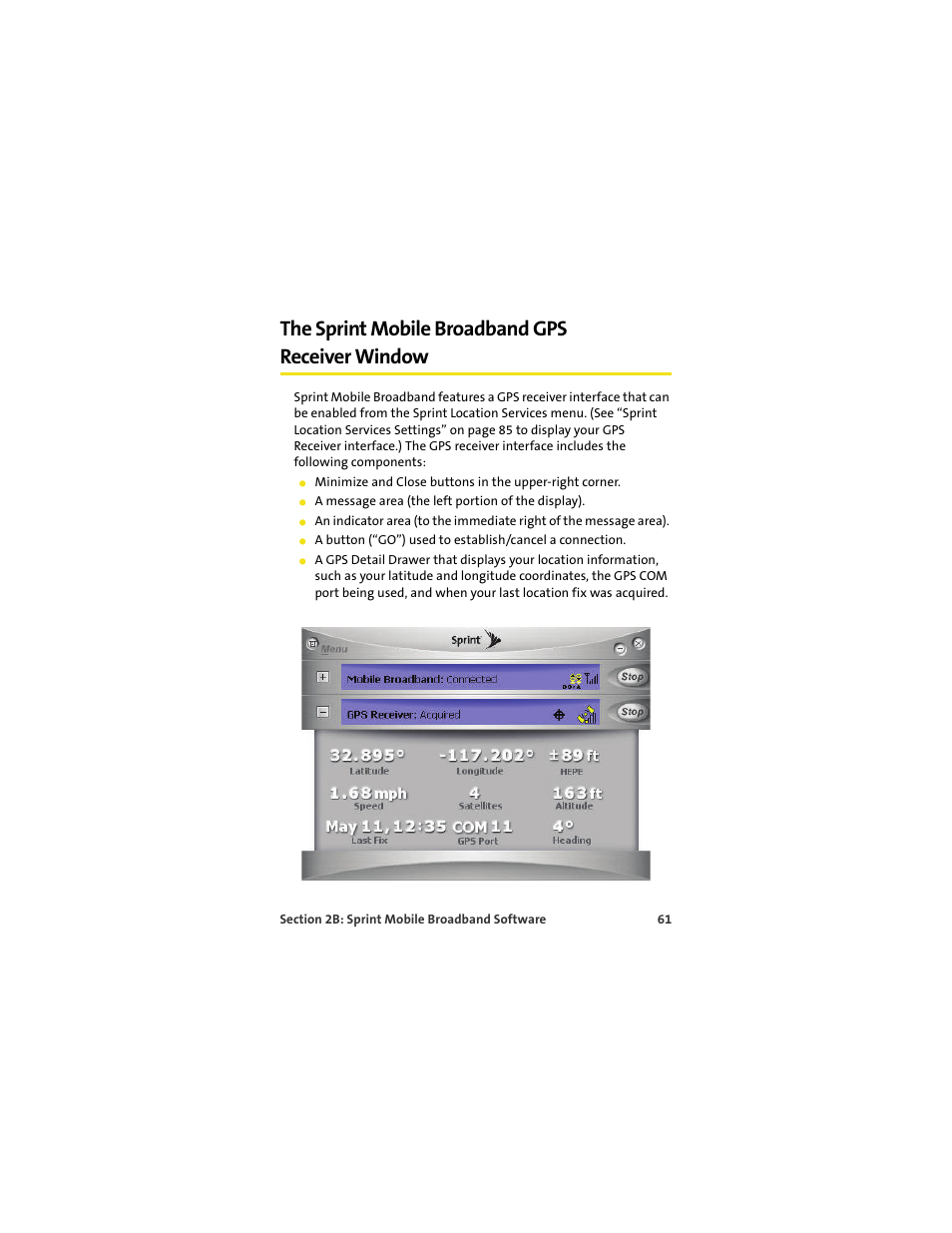 The sprint mobile broadband gps receiver window | Sprint Nextel U727 User Manual | Page 69 / 183