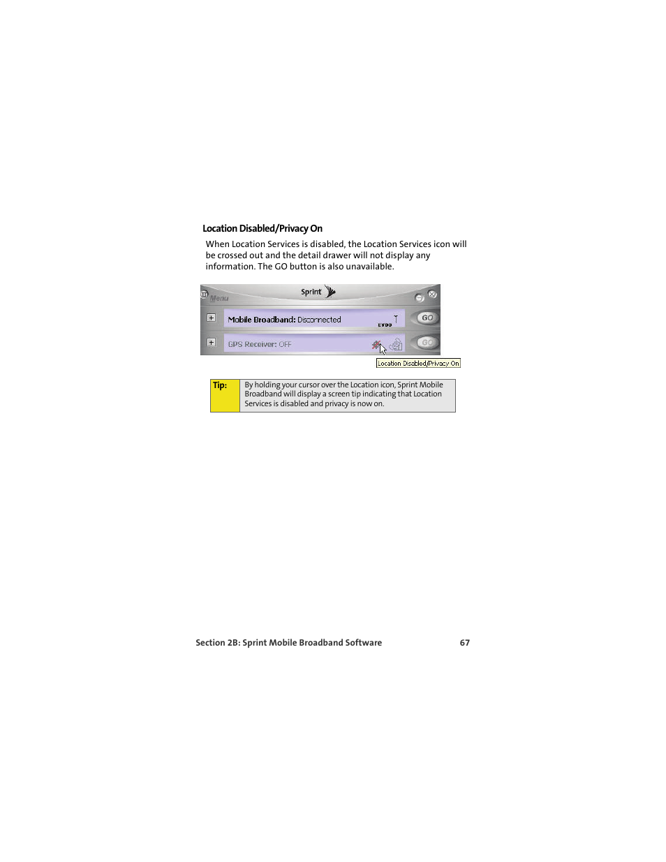 Location disabled/privacy on | Sprint Nextel U727 User Manual | Page 75 / 183