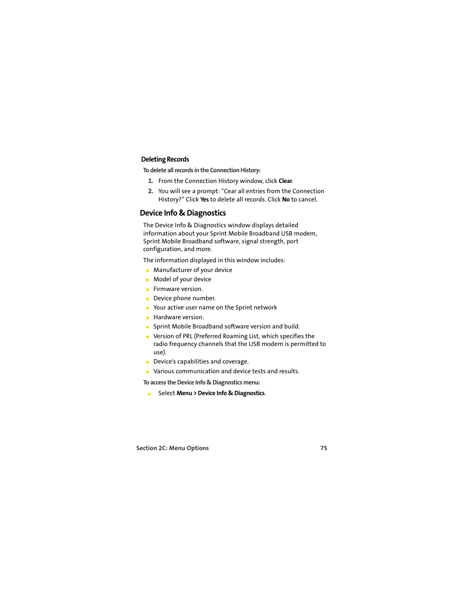 Deleting records, Device info & diagnostics | Sprint Nextel U727 User Manual | Page 83 / 183