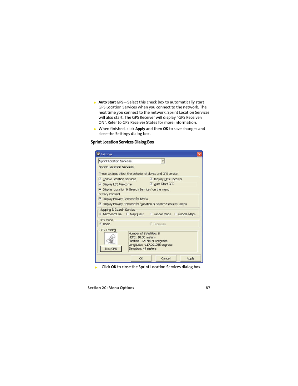 Sprint location services dialog box | Sprint Nextel U727 User Manual | Page 95 / 183