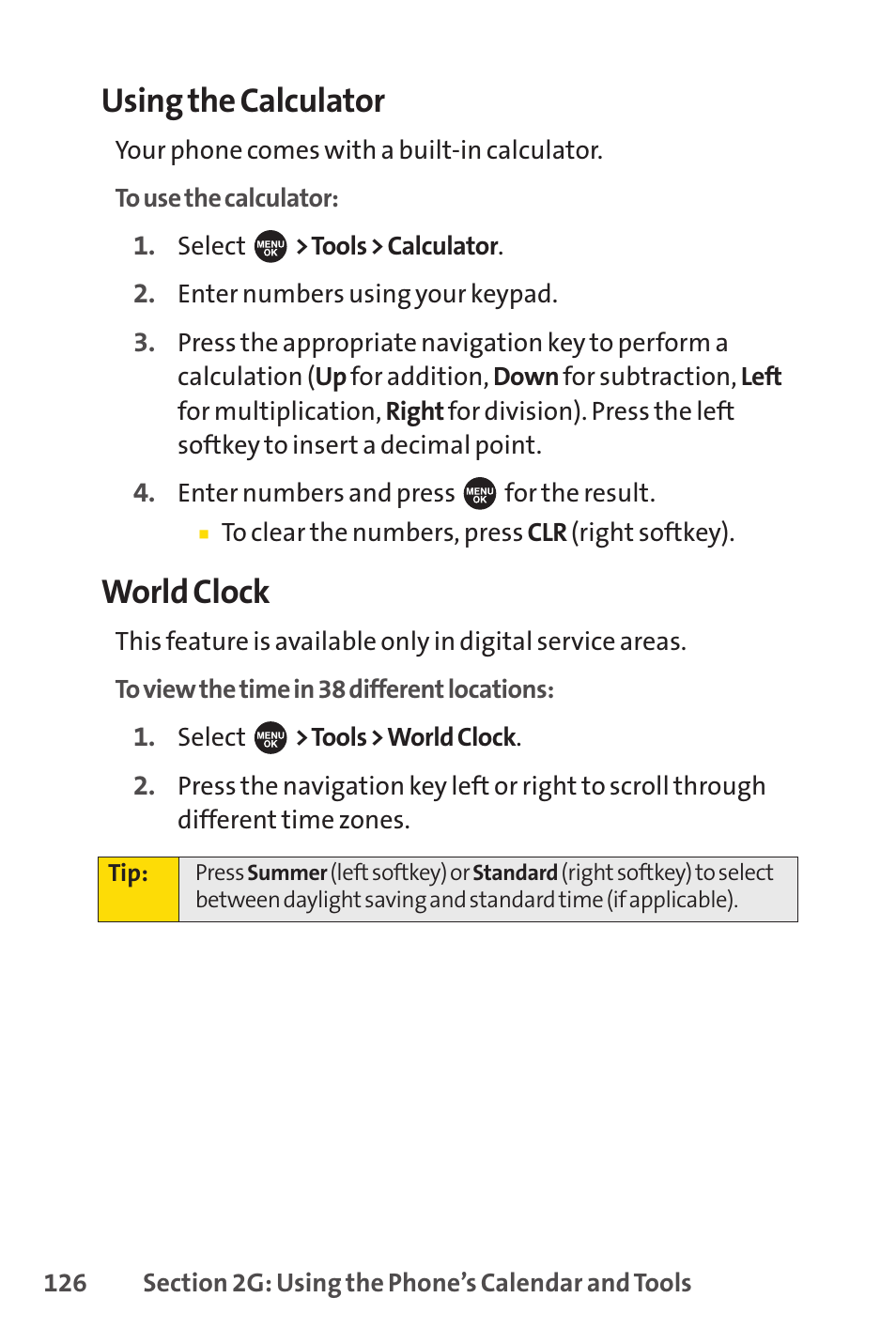 Using the calculator, World clock | Sprint Nextel SPRINT PCS VISIO SCP-7000 User Manual | Page 142 / 254