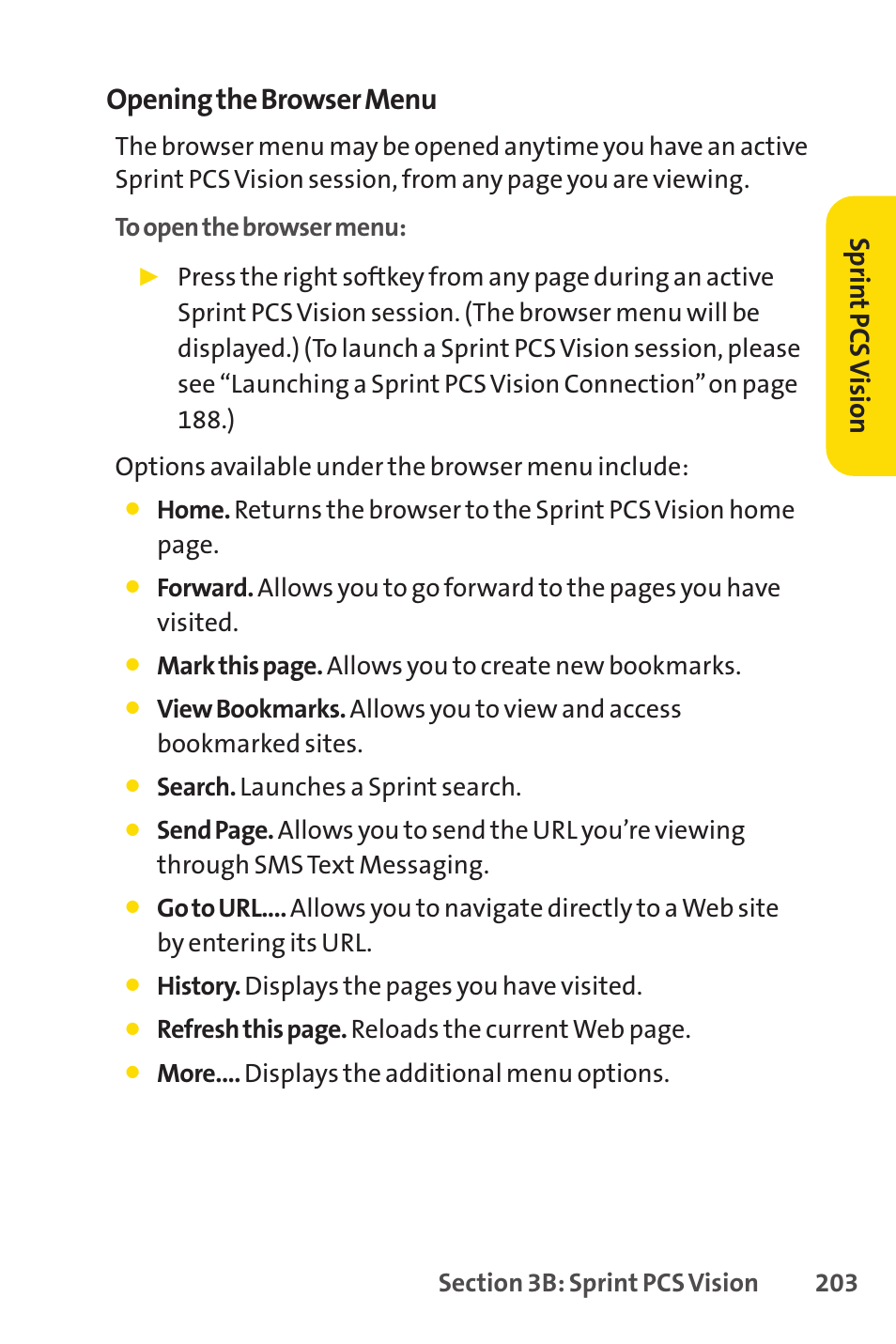 Opening the browser menu | Sprint Nextel SPRINT PCS VISIO SCP-7000 User Manual | Page 219 / 254
