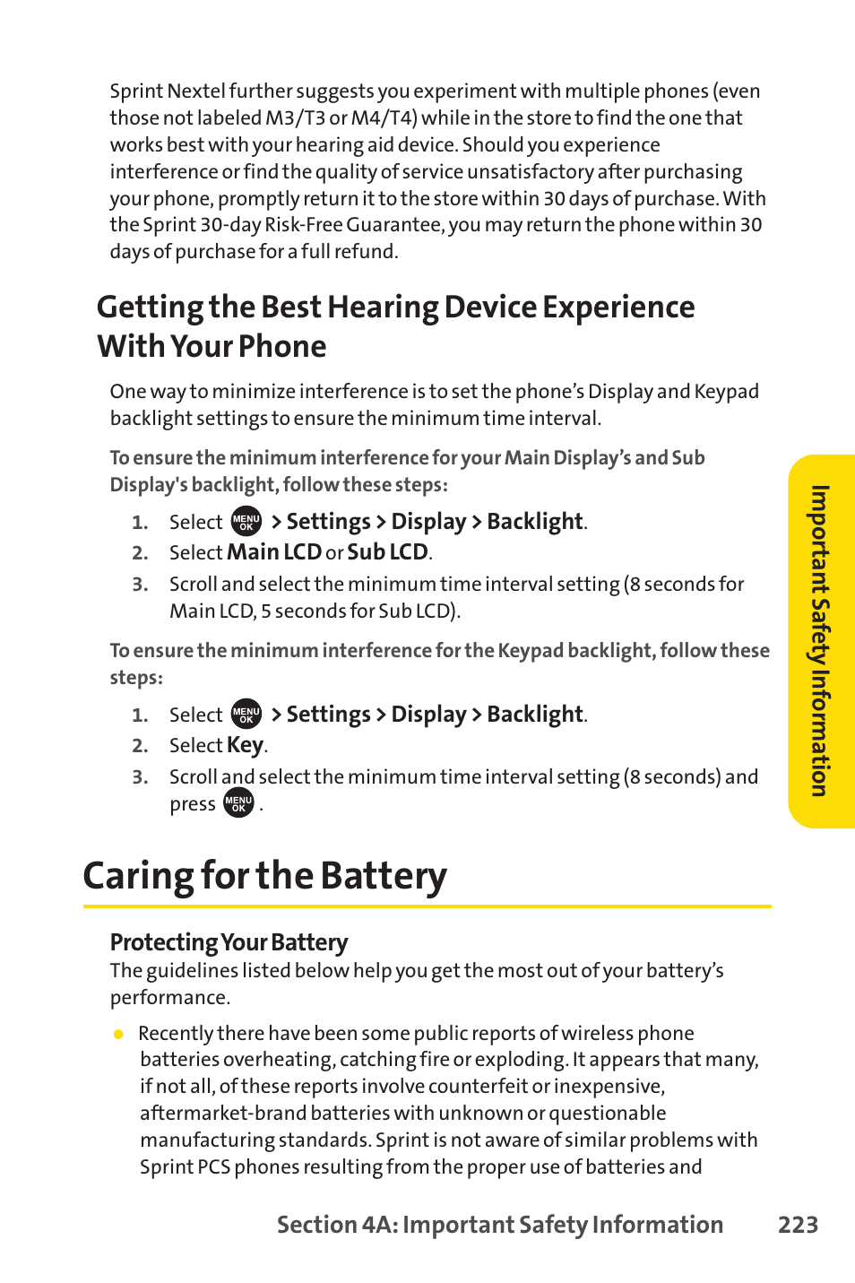 Caring for the battery | Sprint Nextel SPRINT PCS VISIO SCP-7000 User Manual | Page 239 / 254