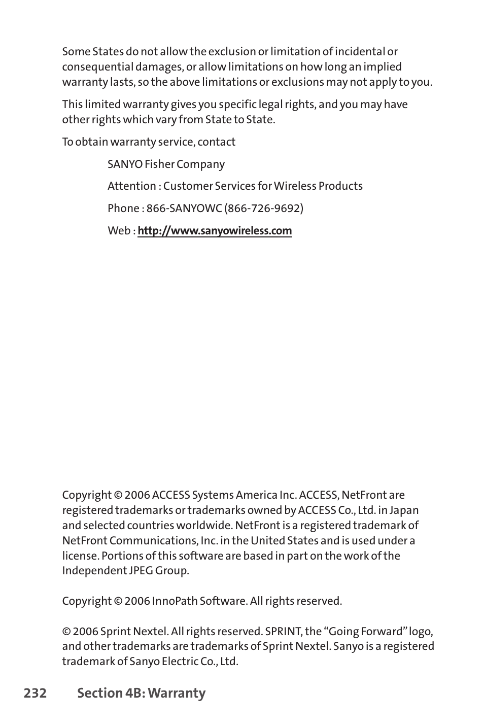 Sprint Nextel SPRINT PCS VISIO SCP-7000 User Manual | Page 248 / 254
