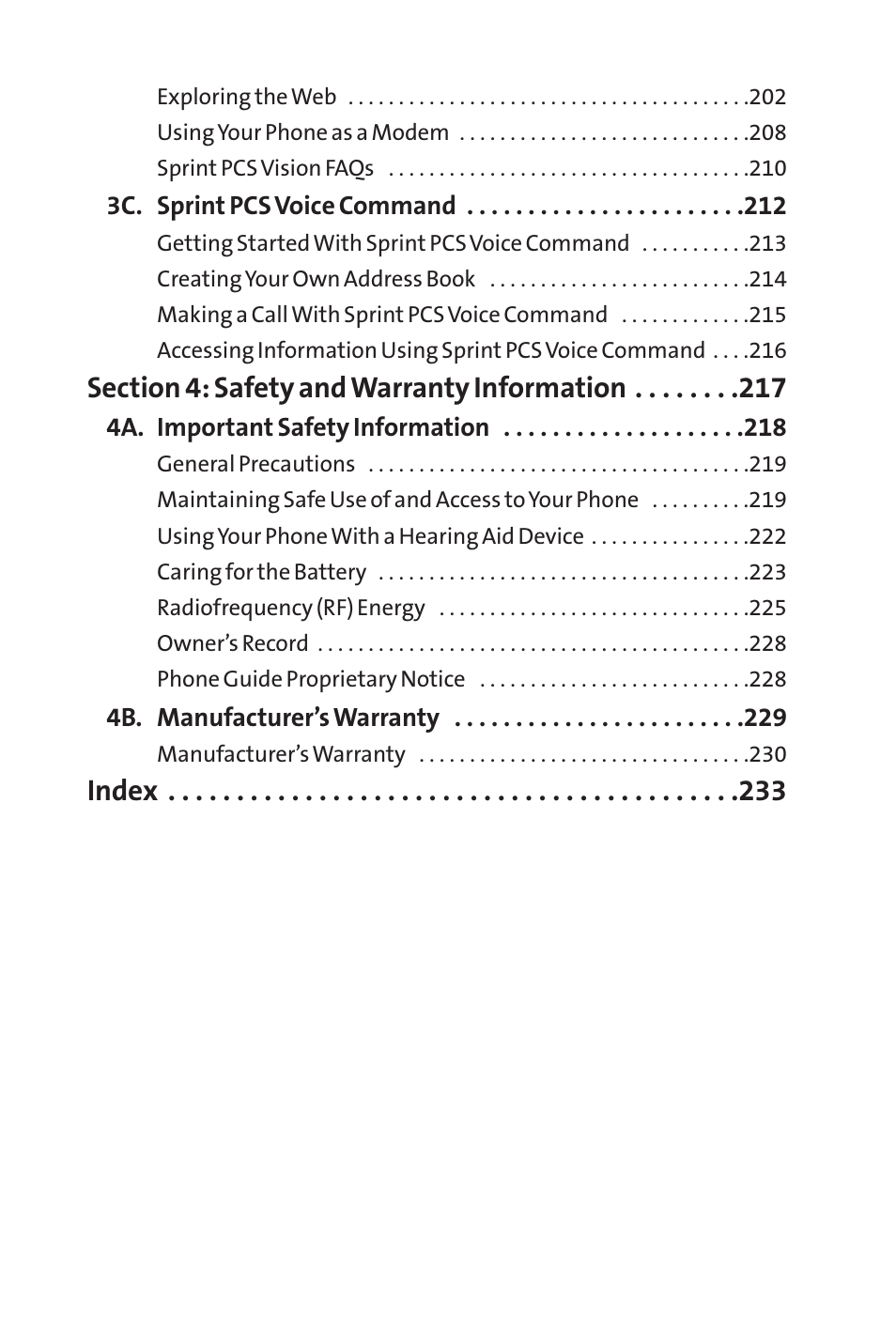 Index | Sprint Nextel SPRINT PCS VISIO SCP-7000 User Manual | Page 5 / 254