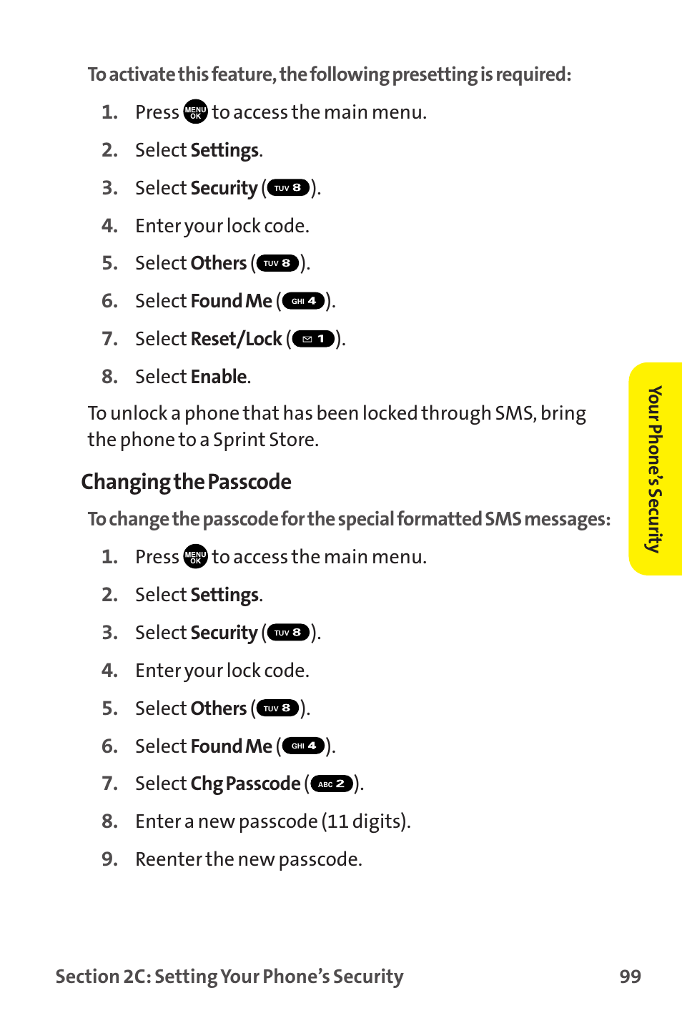 Changing the passcode | Sprint Nextel MM-7500 User Manual | Page 109 / 345