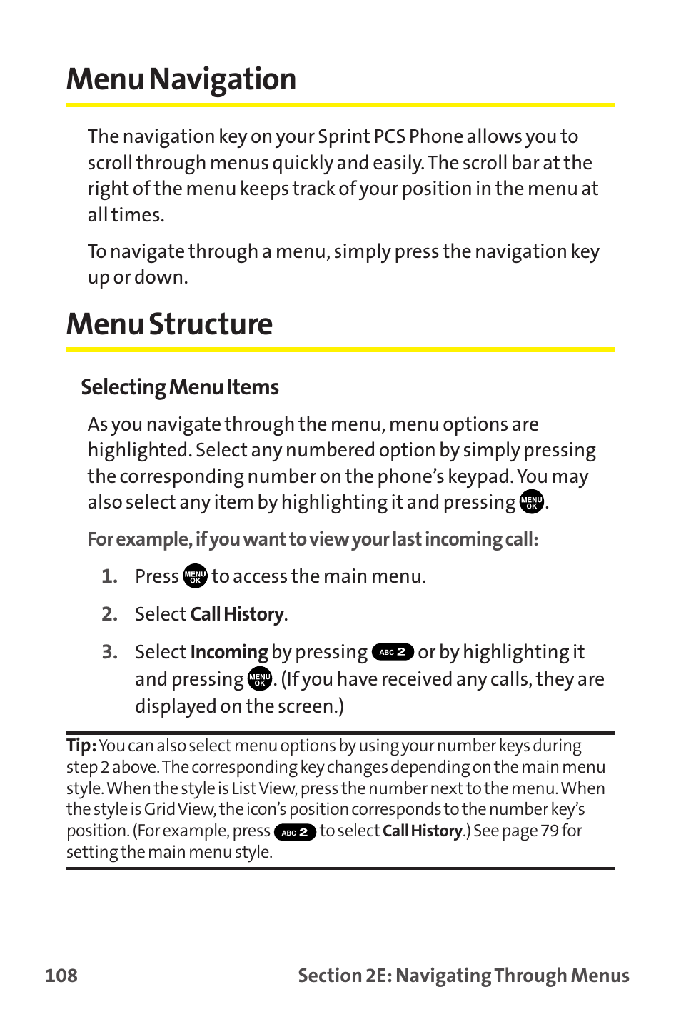 Menu navigation, Menu structure | Sprint Nextel MM-7500 User Manual | Page 118 / 345