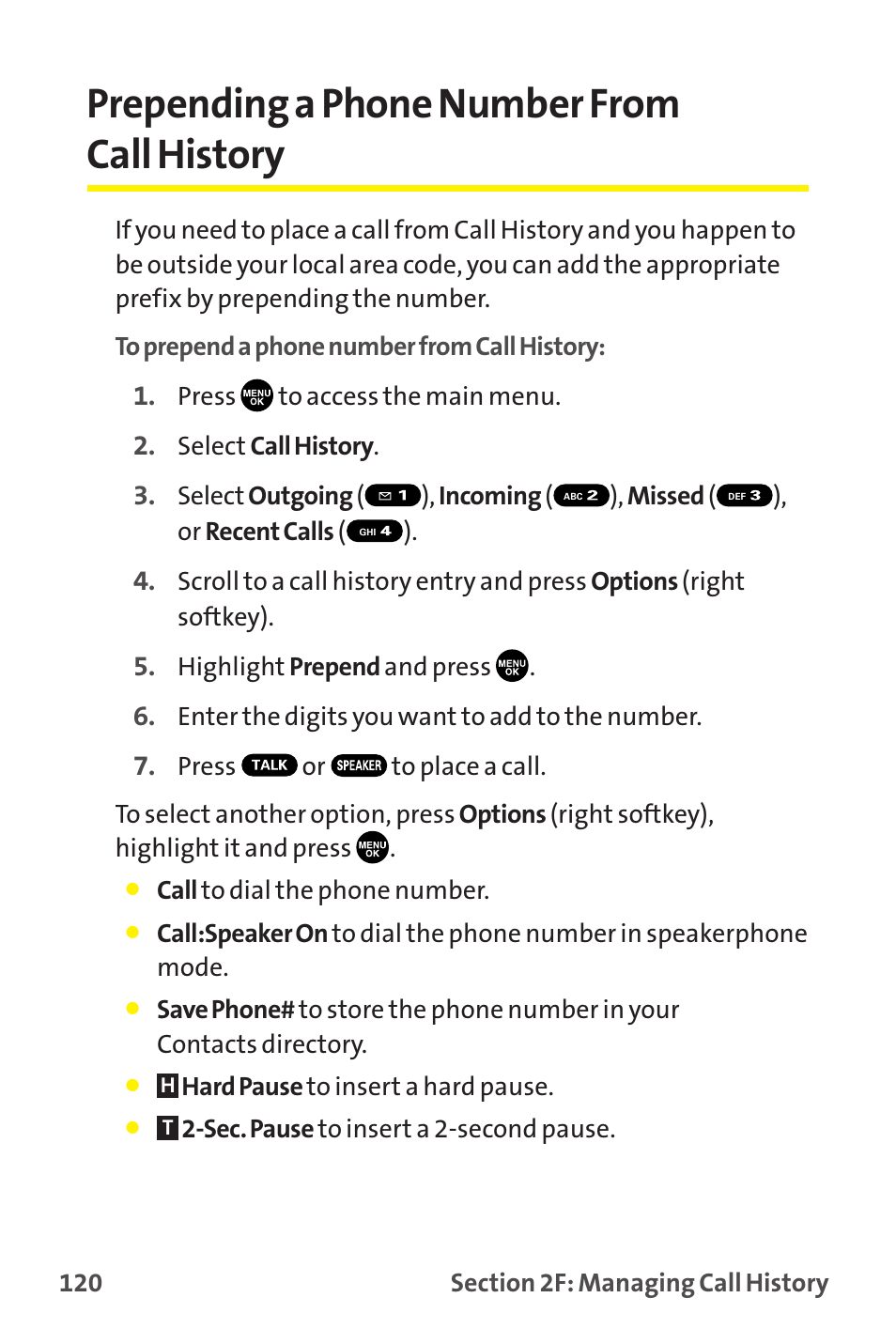 Prepending a phone number from call history | Sprint Nextel MM-7500 User Manual | Page 130 / 345