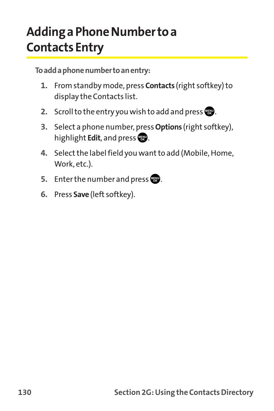 Adding a phone number to a contacts entry | Sprint Nextel MM-7500 User Manual | Page 140 / 345