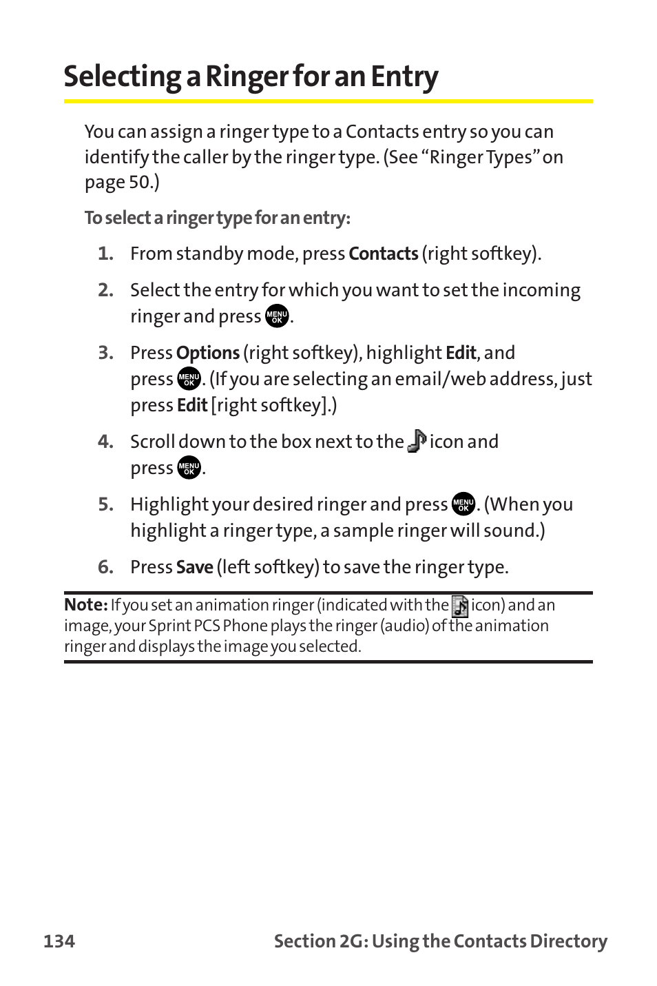 Selecting a ringer for an entry | Sprint Nextel MM-7500 User Manual | Page 144 / 345