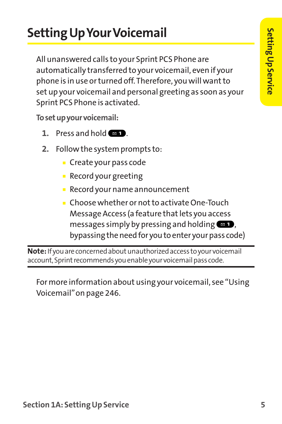 Setting up your voicemail, Setting upyour voicemail | Sprint Nextel MM-7500 User Manual | Page 15 / 345