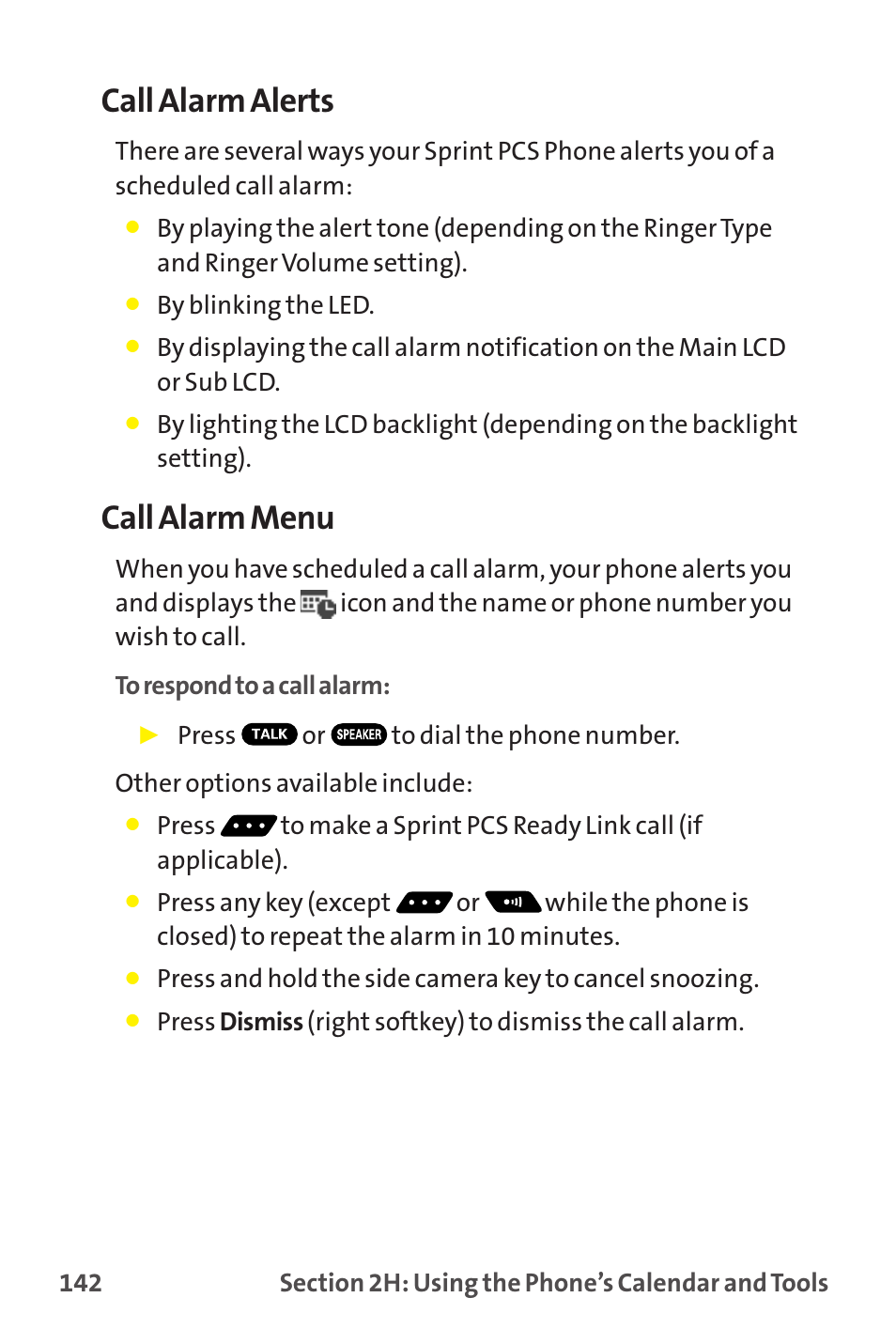 Call alarm alerts, Call alarm menu | Sprint Nextel MM-7500 User Manual | Page 152 / 345