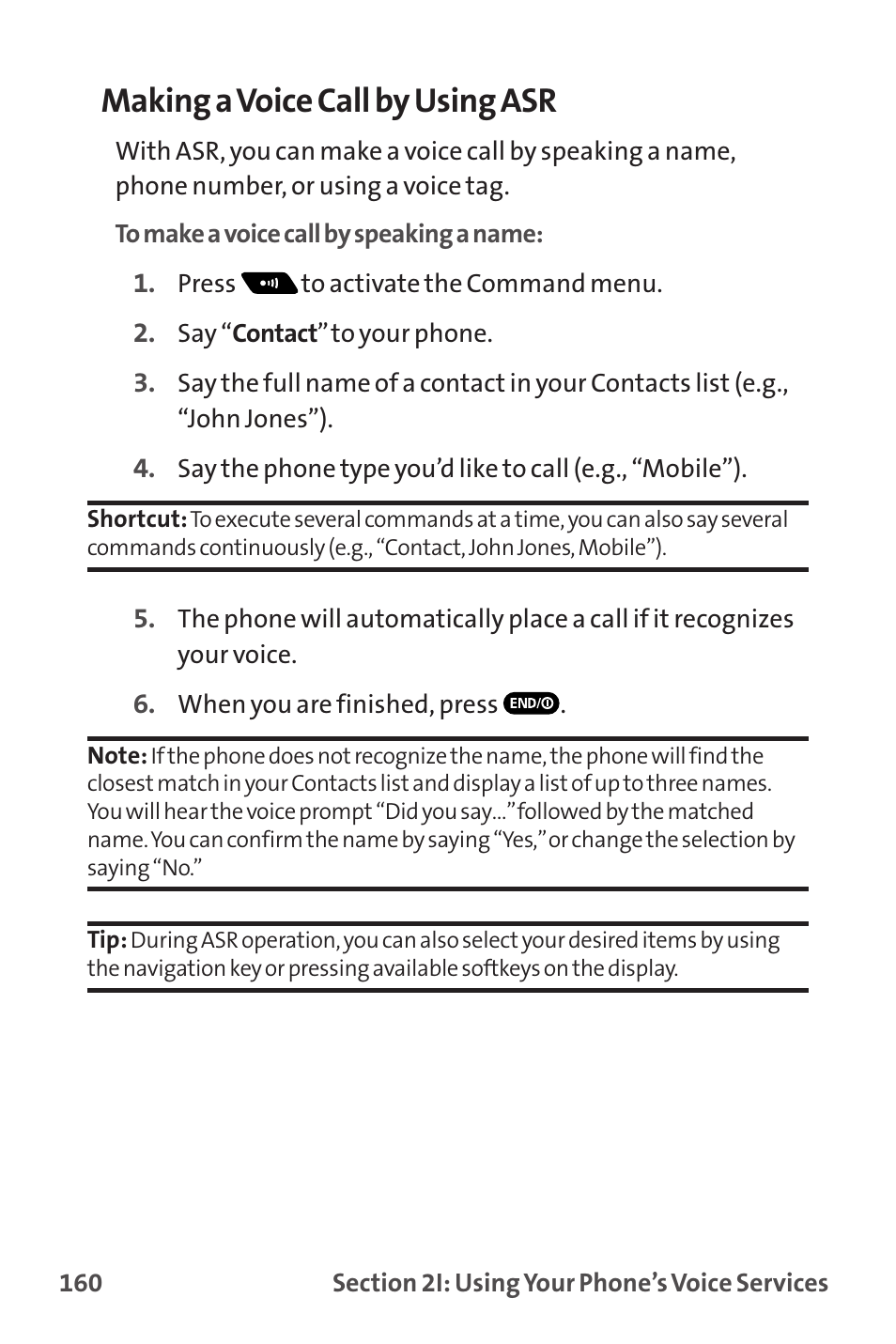 Making a voice call by using asr | Sprint Nextel MM-7500 User Manual | Page 170 / 345
