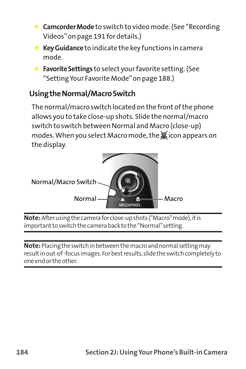 Using the normal/macro switch | Sprint Nextel MM-7500 User Manual | Page 194 / 345