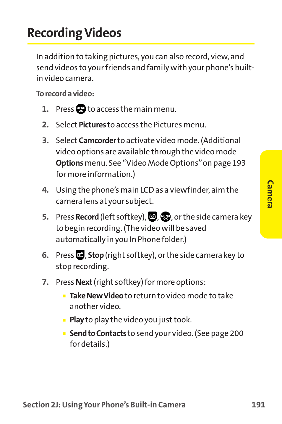 Recording videos | Sprint Nextel MM-7500 User Manual | Page 201 / 345