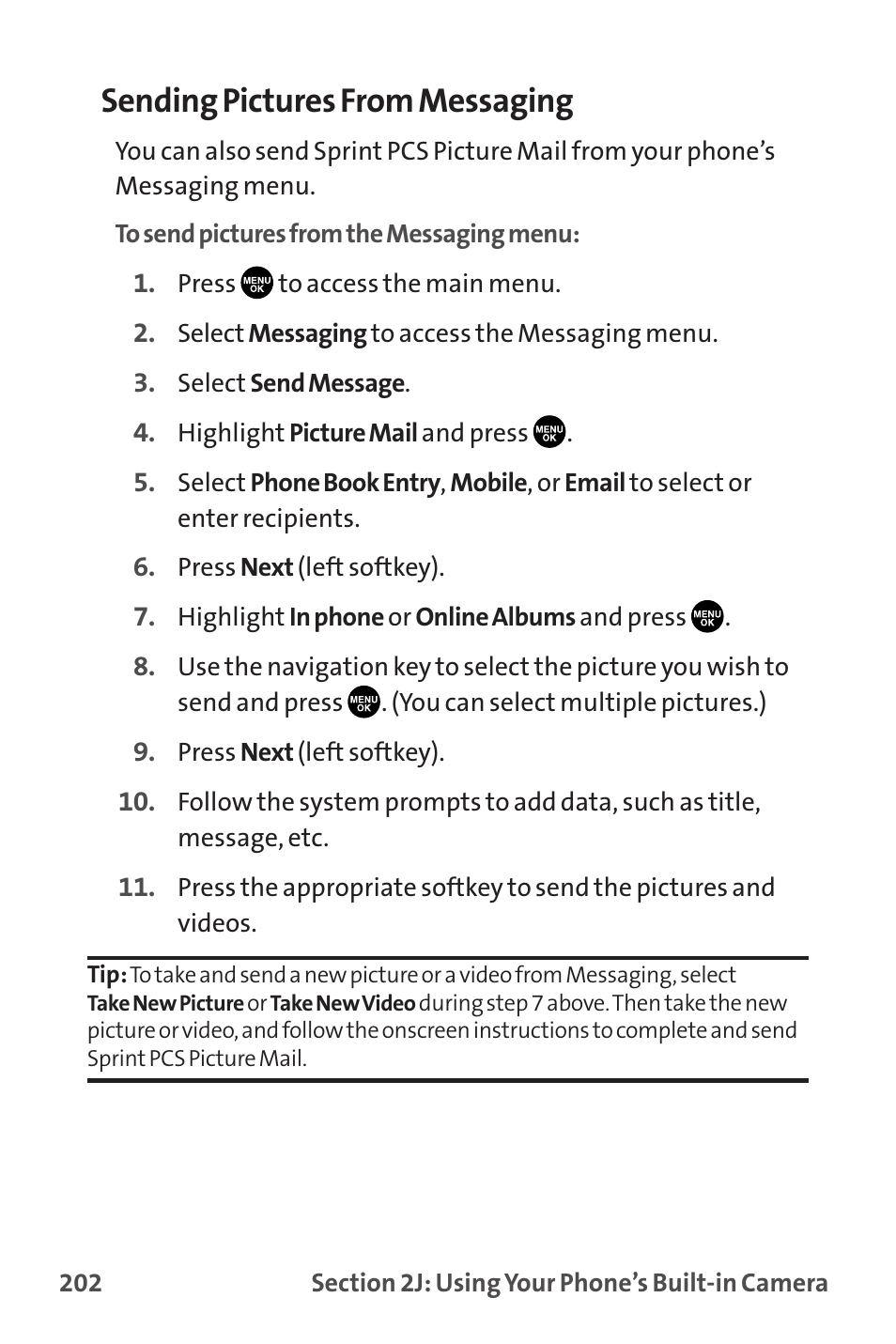 Sending pictures from messaging | Sprint Nextel MM-7500 User Manual | Page 212 / 345
