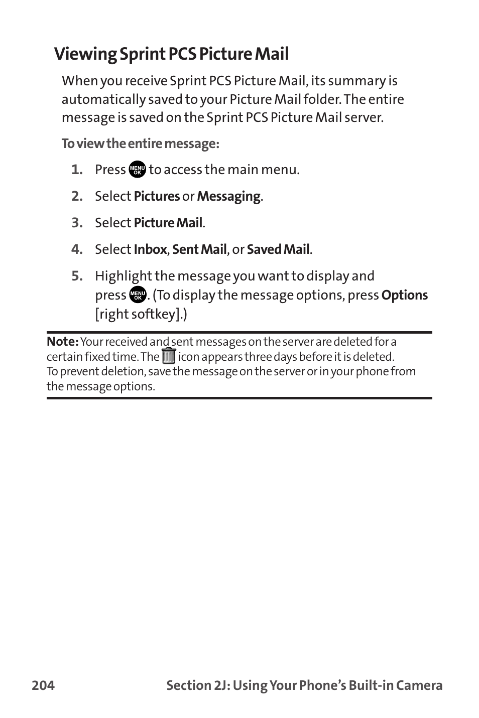 Viewing sprint pcs picture mail | Sprint Nextel MM-7500 User Manual | Page 214 / 345