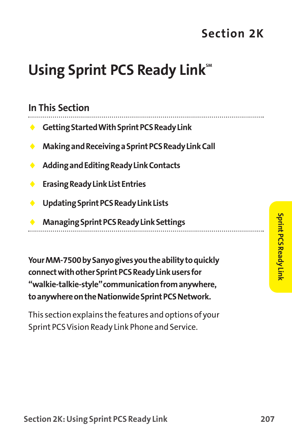 Using sprint pcs ready link, 2k. using sprint pcs ready link | Sprint Nextel MM-7500 User Manual | Page 217 / 345