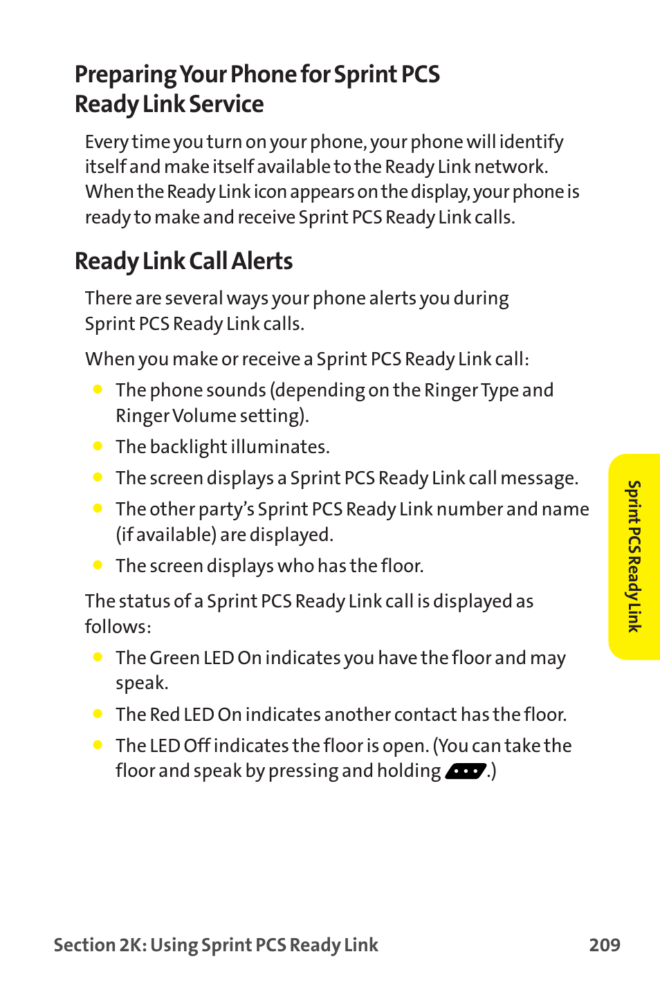 Ready link call alerts | Sprint Nextel MM-7500 User Manual | Page 219 / 345