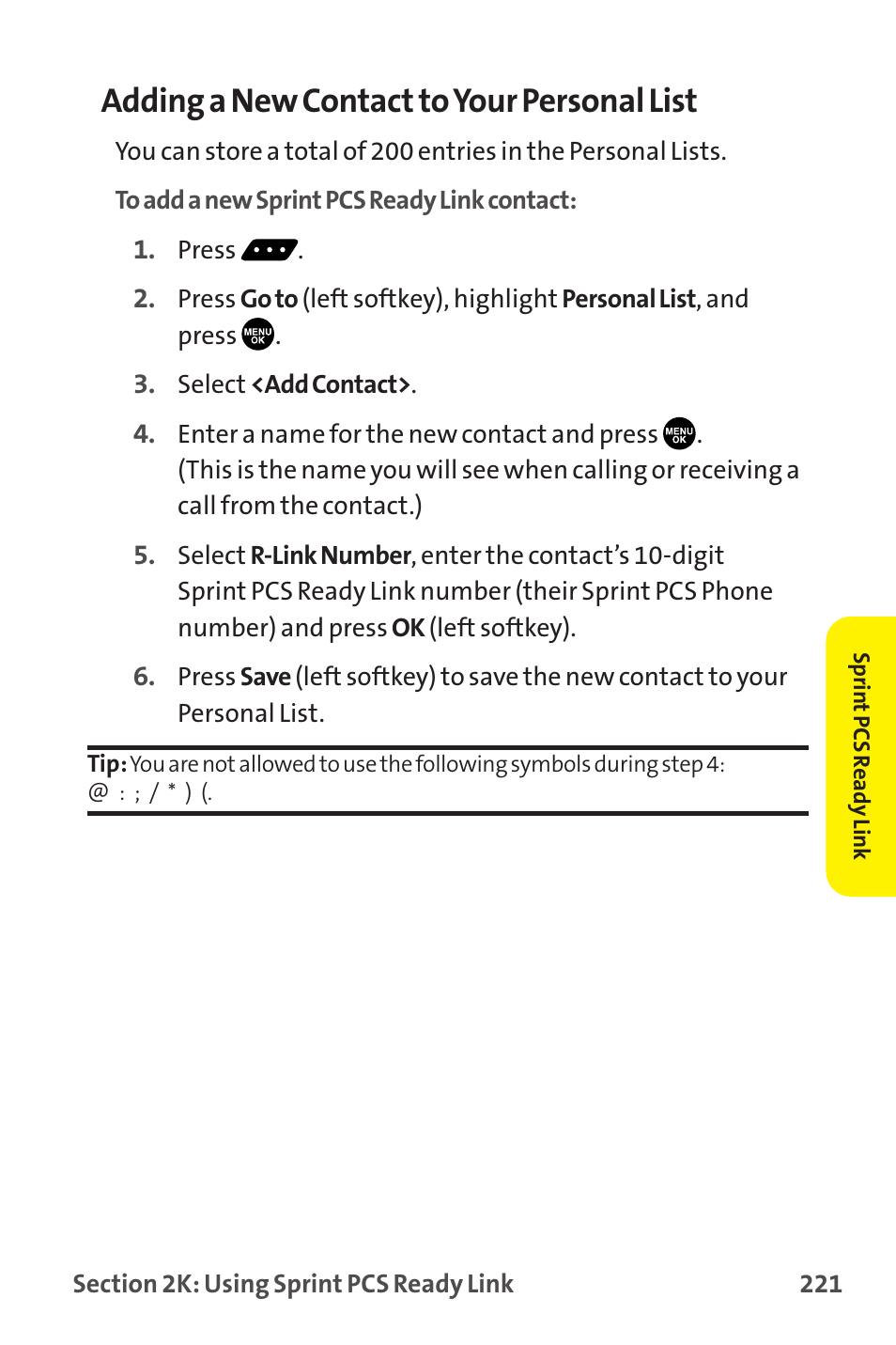 Adding a new contact to your personal list | Sprint Nextel MM-7500 User Manual | Page 231 / 345