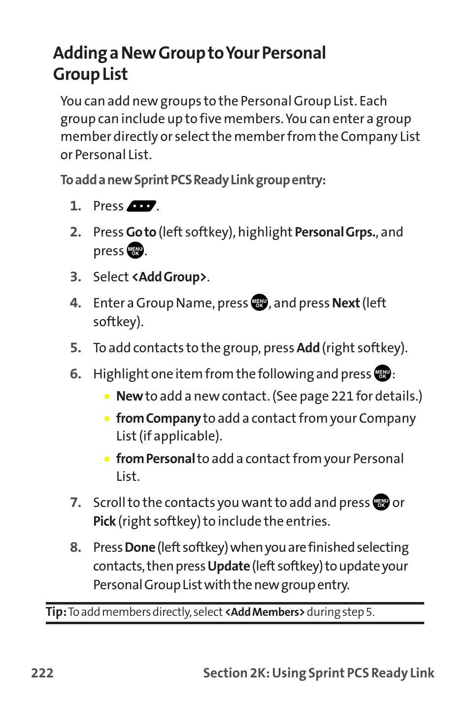 Adding a new group to your personal group list | Sprint Nextel MM-7500 User Manual | Page 232 / 345