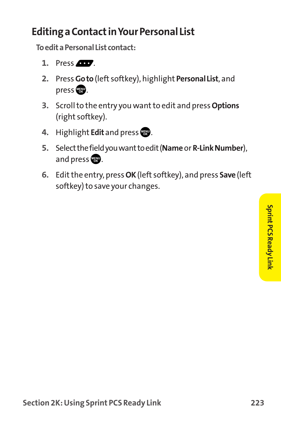 Editing a contact in your personal list | Sprint Nextel MM-7500 User Manual | Page 233 / 345